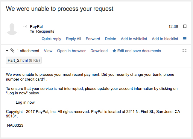 PayPal Scam Email Image